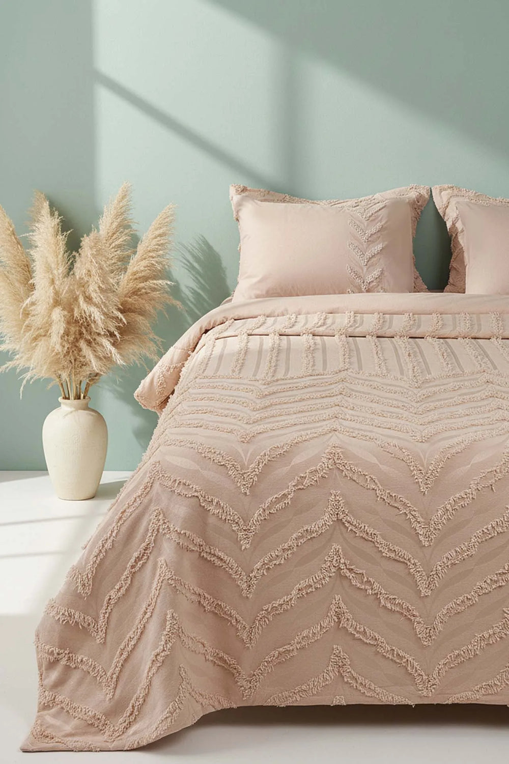 Limi Crimp Beige Doppelbettdecke mit Bettbezug, 100 % Baumwolle – 7-teiliges Brautset
