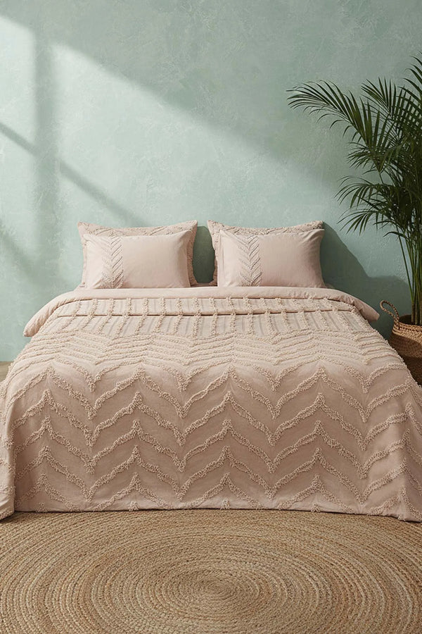 Limi Crimp Beige Doppelbettdecke mit Bettbezug, 100 % Baumwolle – 7-teiliges Brautset
