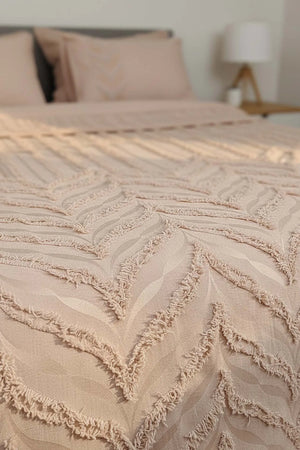 Limi Crimp Beige Doppelbettdecke mit Bettbezug, 100 % Baumwolle – 7-teiliges Brautset