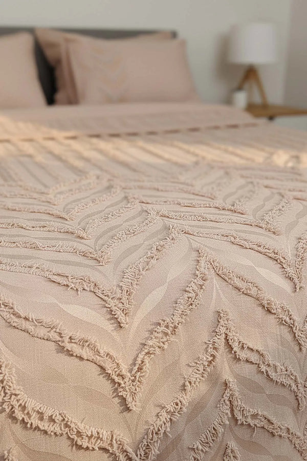 Limi Crimp Beige Doppelbettdecke mit Bettbezug, 100 % Baumwolle – 7-teiliges Brautset