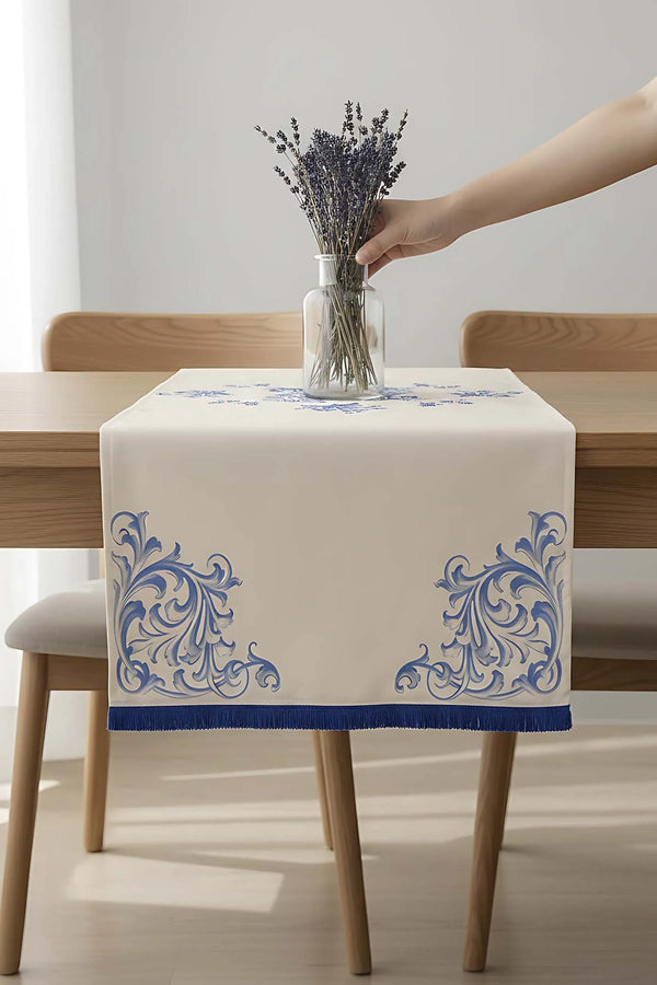 Läufer aus Leinen in Elysianblau, 45 x 140 cm