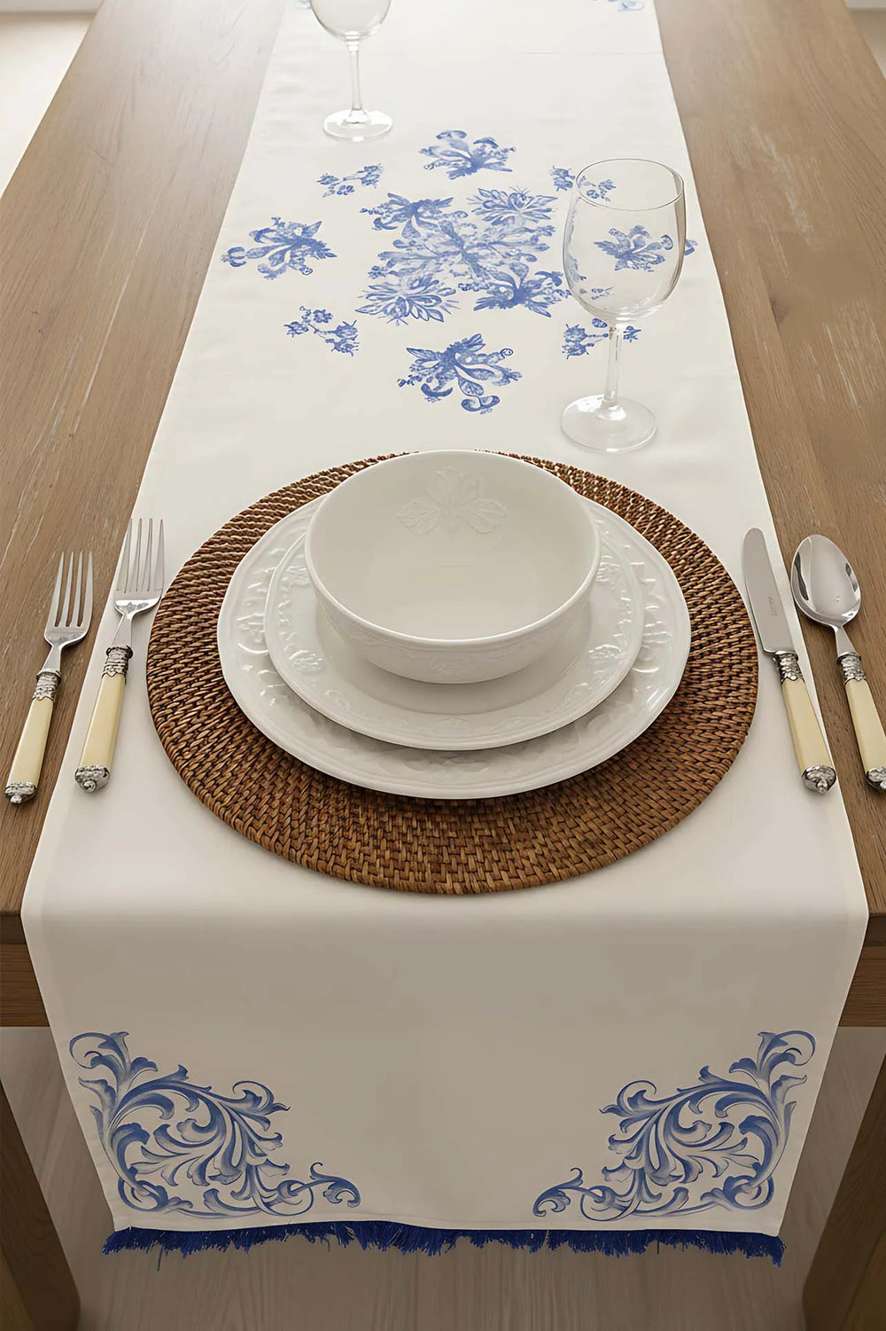 Läufer aus Leinen in Elysianblau, 45 x 140 cm