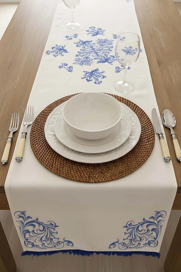Läufer aus Leinen in Elysianblau, 45 x 140 cm