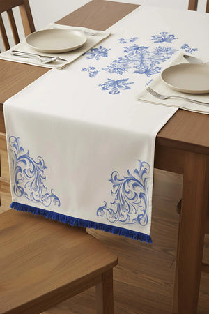 Läufer aus Leinen in Elysianblau, 45 x 140 cm