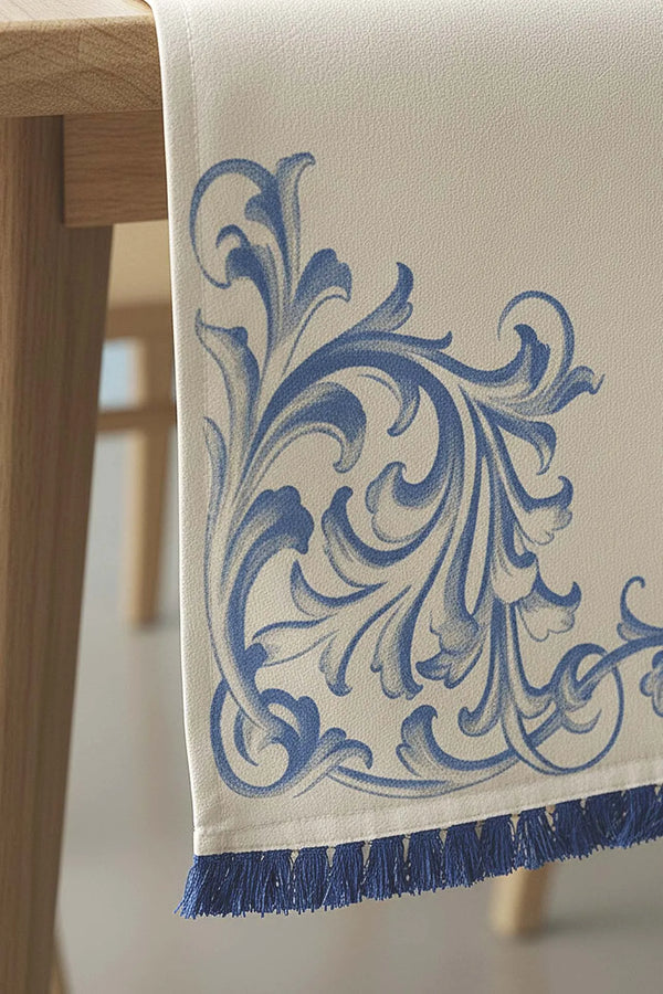 Läufer aus Leinen in Elysianblau, 45 x 140 cm
