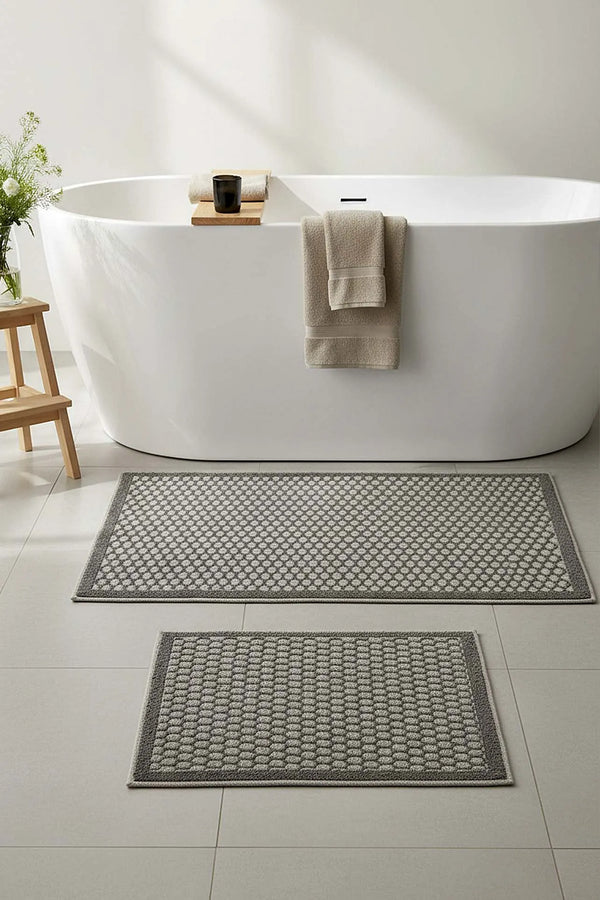 2-teiliges Bad- und WC-Matten-Set mit Wabenmuster