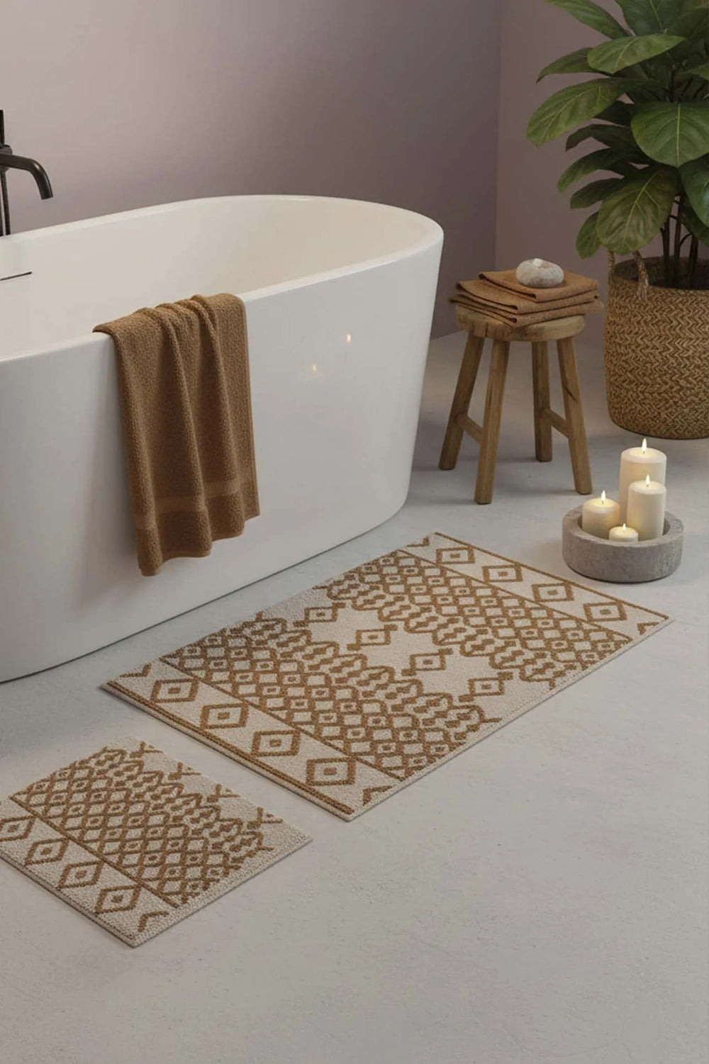 2-teiliges Bad- und WC-Matten-Set mit Ethno-Muster