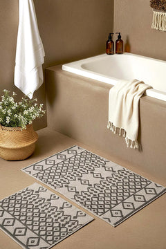 2-teiliges Bad- und WC-Matten-Set mit grauem Ethno-Muster