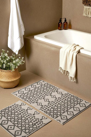2-teiliges Bad- und WC-Matten-Set mit grauem Ethno-Muster