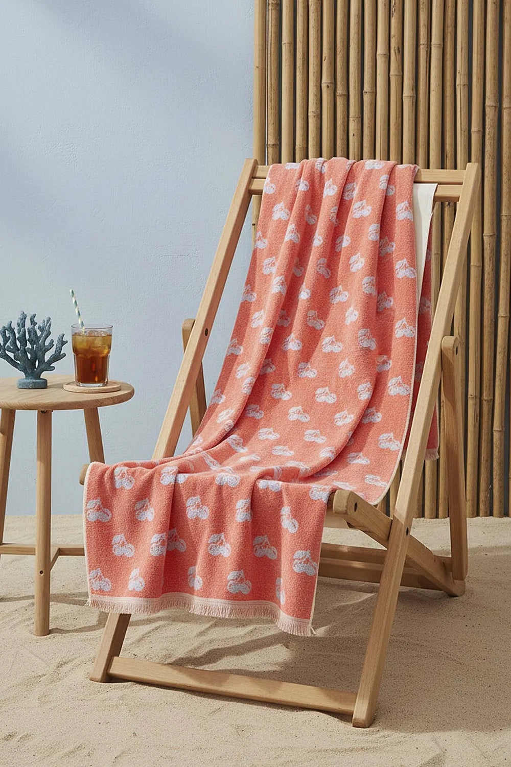 Strandtuch aus 100 % Baumwolle, Korallenrot & Kirschblau, 70 x 140 cm