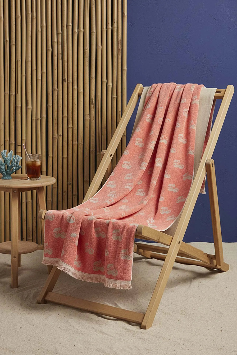 Strandtuch aus 100 % Baumwolle, Korallenrot & Beige-Kirsche, 70 x 140 cm