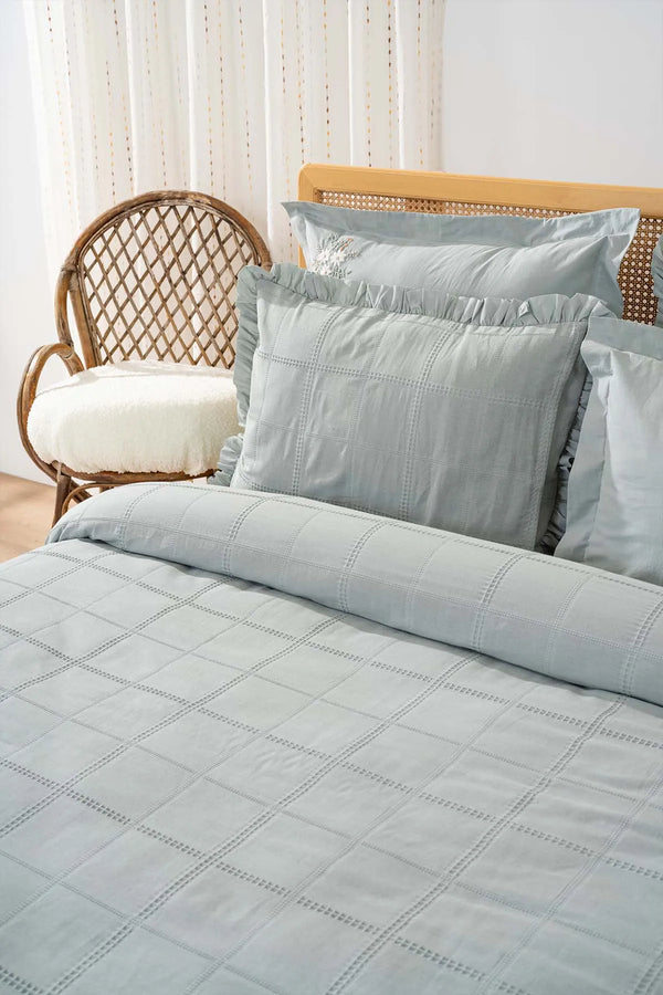 Fiorella Mint Doppelbettwäsche-Set aus 100 % Baumwolle, 6-teilig