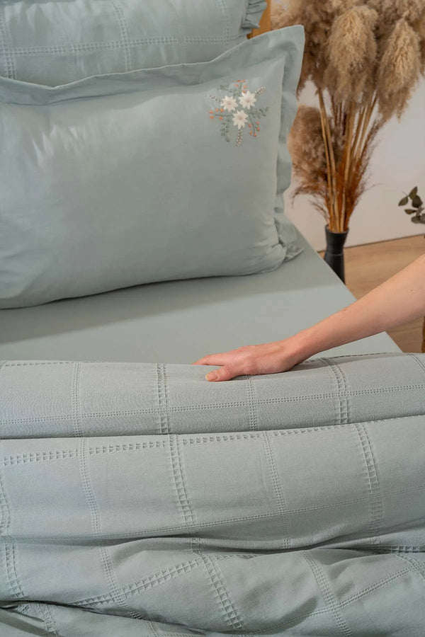 Fiorella Mint Doppelbettwäsche-Set aus 100 % Baumwolle, 6-teilig
