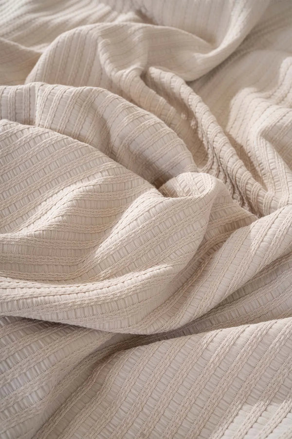 Marta Beige Doppelbettwäsche-Set aus 100 % Baumwoll-Jacquard, 3-teiliges Nachtwäsche-Set