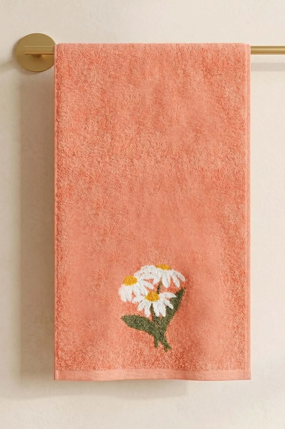 Großes, besticktes Gänseblümchen-Handtuchset aus 100 % Baumwolle, 5-teilig, 50 x 90 cm