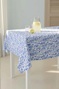 Blaue Tischdecke mit Blumenmuster, Tischläufer, Picknickdecke