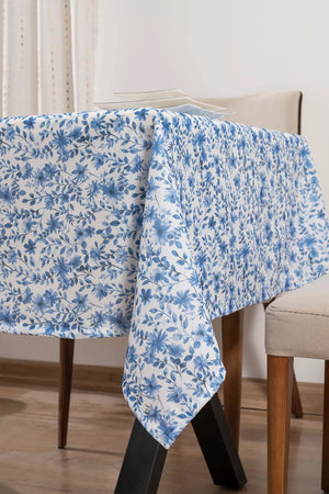 Blaue Tischdecke mit Blumenmuster, Tischläufer, Picknickdecke
