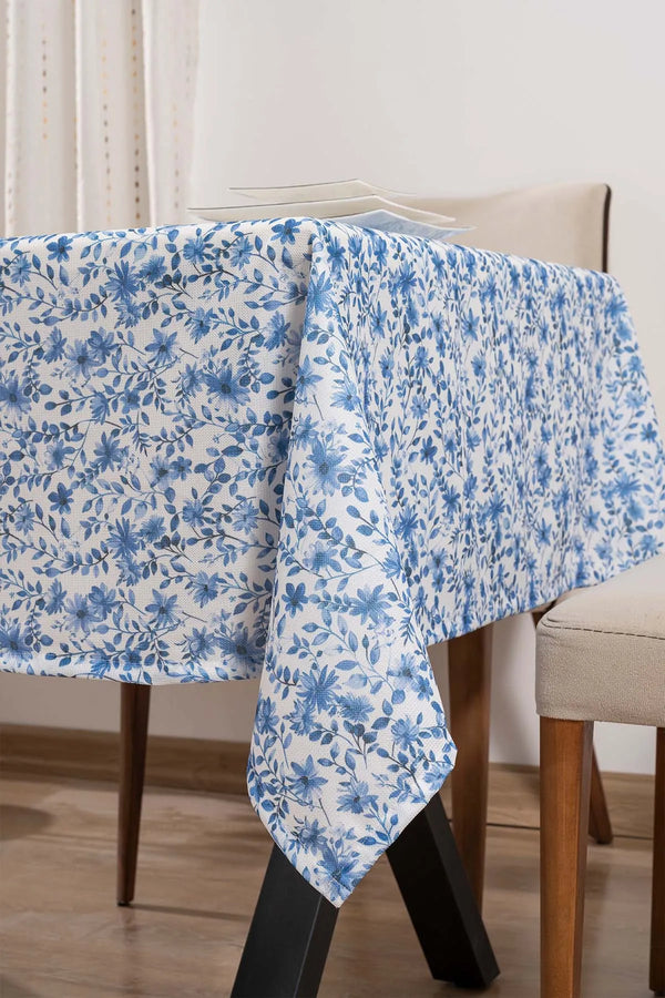 Blaue Tischdecke mit Blumenmuster, Tischläufer, Picknickdecke