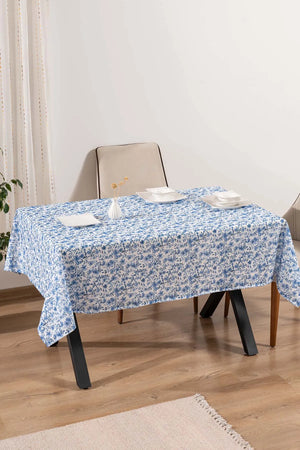 Blaue Tischdecke mit Blumenmuster, Tischläufer, Picknickdecke