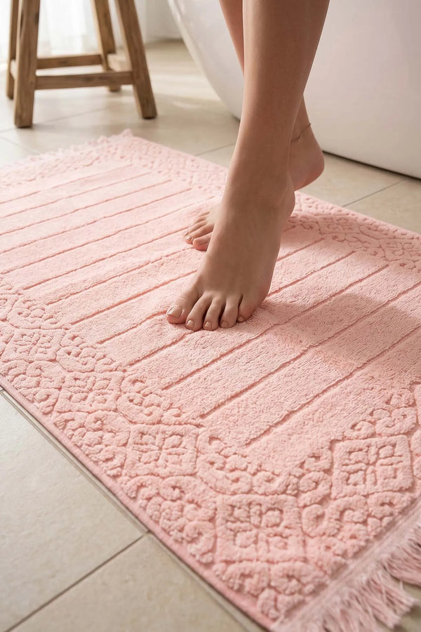 Aflora Fußhandtuch in Puderrosa aus 100 % Baumwolle – 60 x 130 cm