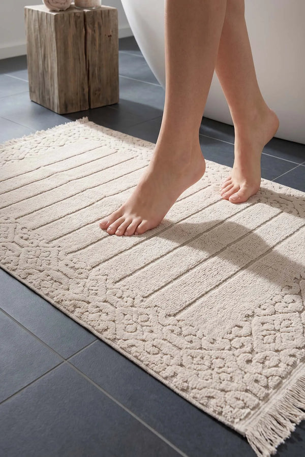 Aflora Beige 100% Baumwoll-Fußhandtuch - 60x130 cm