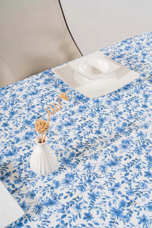 Blaue Tischdecke mit Blumenmuster, Tischläufer, Picknickdecke