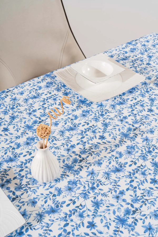 Blaue Tischdecke mit Blumenmuster, Tischläufer, Picknickdecke