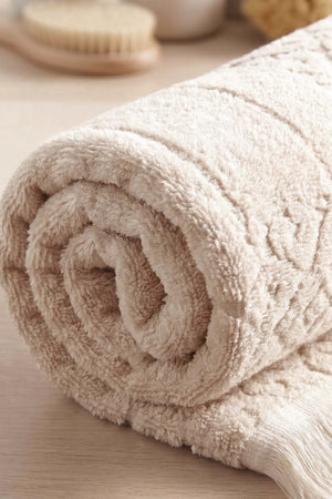 Aflora Beige 100% Baumwoll-Fußhandtuch - 60x130 cm