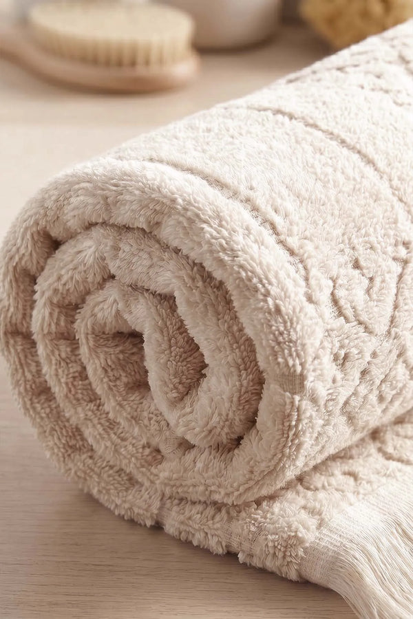 Aflora Beige 100% Baumwoll-Fußhandtuch - 60x130 cm