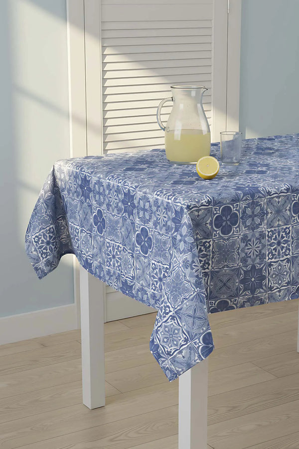 Tischdecke, Esszimmerdecke, Picknickdecke mit blauem Fliesenmuster