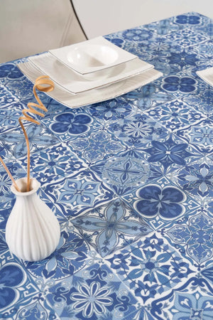 Tischdecke, Esszimmerdecke, Picknickdecke mit blauem Fliesenmuster