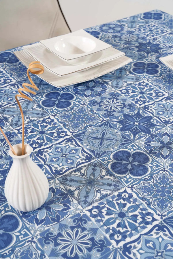 Tischdecke, Esszimmerdecke, Picknickdecke mit blauem Fliesenmuster