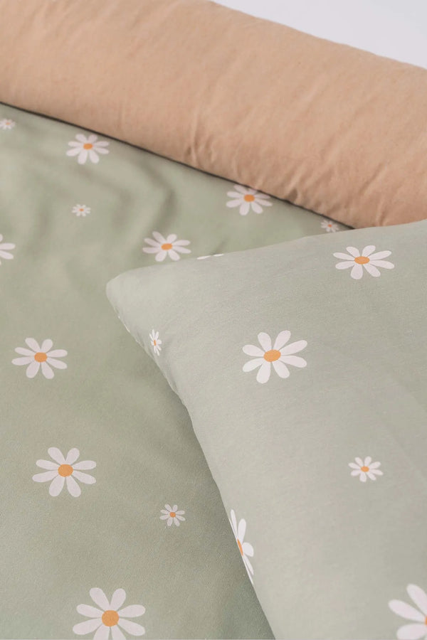 Minimalistisches grünes Gänseblümchen-Doppelbettwäsche-Set aus Baumwolle für den Sommer