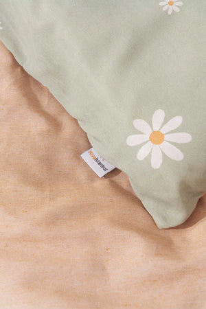Minimalistisches grünes Gänseblümchen-Doppelbettwäsche-Set aus Baumwolle für den Sommer
