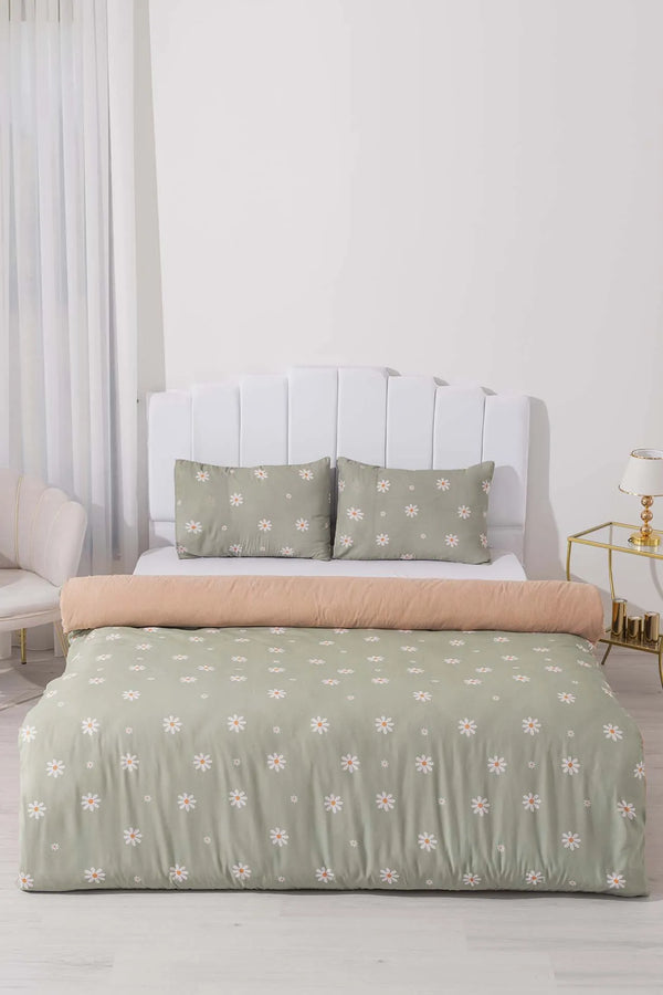Minimalistisches grünes Gänseblümchen-Doppelbettwäsche-Set aus Baumwolle für den Sommer