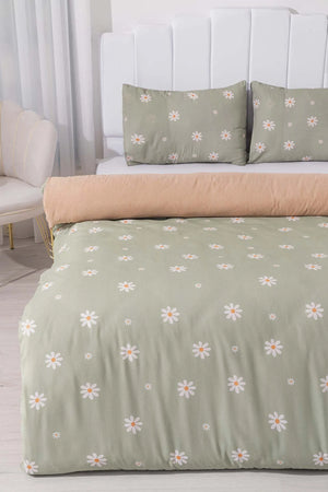 Minimalistisches grünes Gänseblümchen-Doppelbettwäsche-Set aus Baumwolle für den Sommer