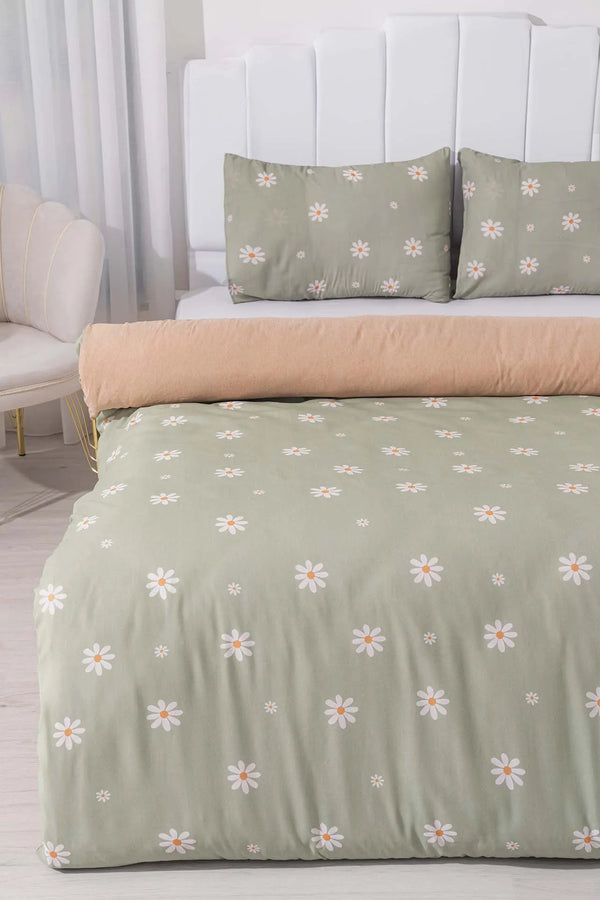 Minimalistisches grünes Gänseblümchen-Doppelbettwäsche-Set aus Baumwolle für den Sommer