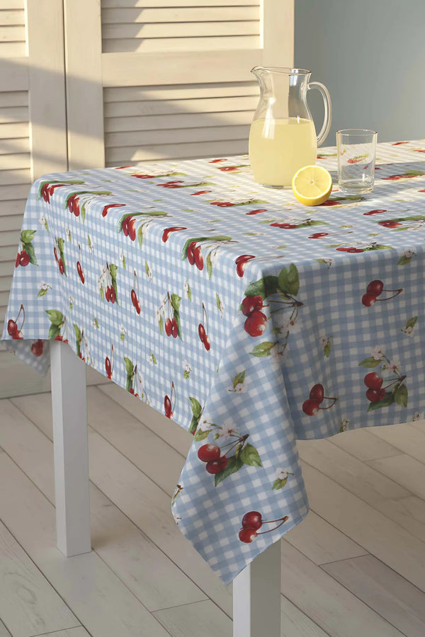 Tischdecke, Esszimmerdecke, Picknickdecke mit Vichy-Kirschmuster in Blau