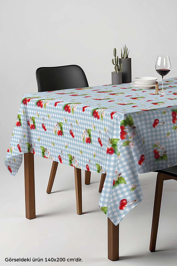 Tischdecke, Esszimmerdecke, Picknickdecke mit Vichy-Kirschmuster in Blau