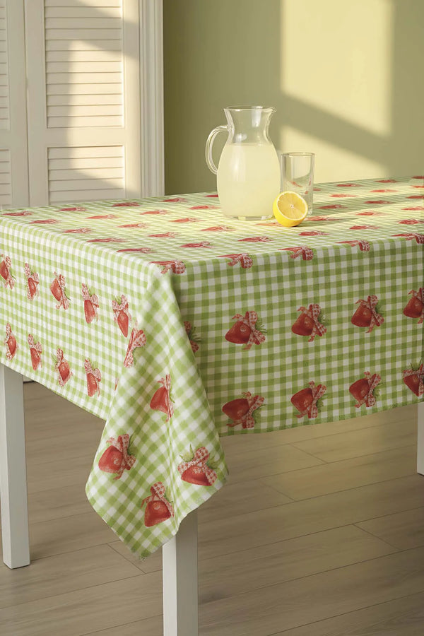 Tischdecke, Esszimmerdecke, Picknickdecke mit grünem Vichy-Karo und Erdbeermuster