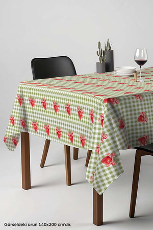 Tischdecke, Esszimmerdecke, Picknickdecke mit grünem Vichy-Karo und Erdbeermuster
