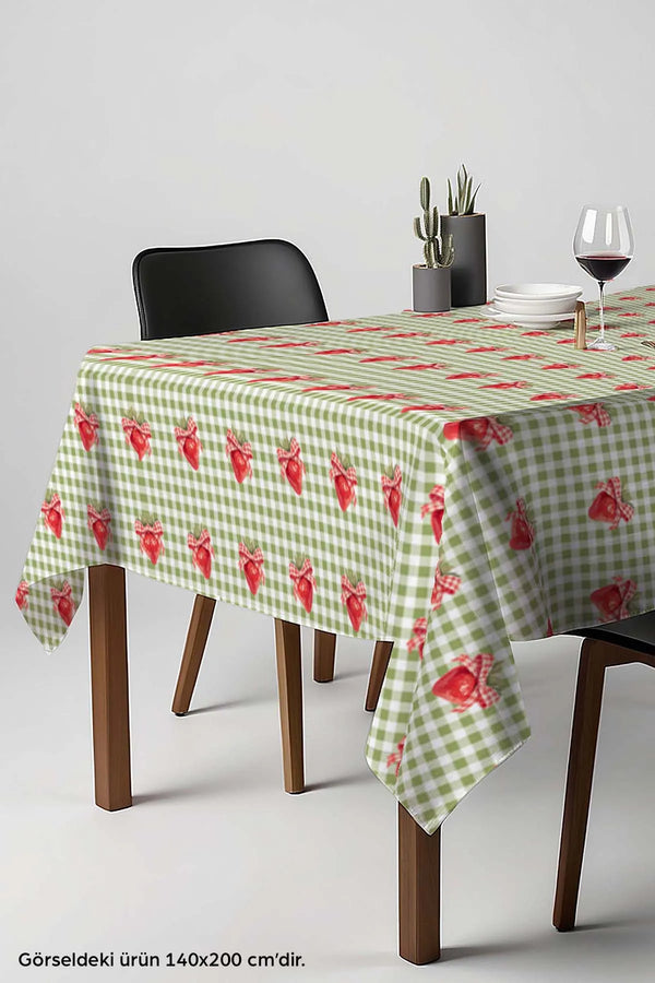 Tischdecke, Esszimmerdecke, Picknickdecke mit grünem Vichy-Karo und Erdbeermuster