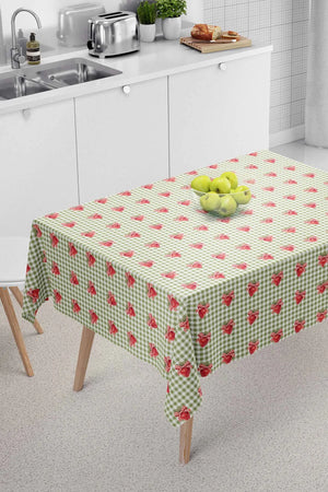 Tischdecke, Esszimmerdecke, Picknickdecke mit grünem Vichy-Karo und Erdbeermuster