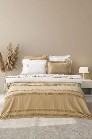 Brianna Camel Doppelbett-Tagesdecke aus 100 % Baumwolle mit passendem Bettbezug – 7-teiliges Brautset