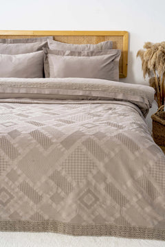 Freya Bettwäsche-Set mit Mink-Spitze, 100 % Baumwolle, Doppelbettbezug und Steppdecke – 7-teiliges Braut-Set