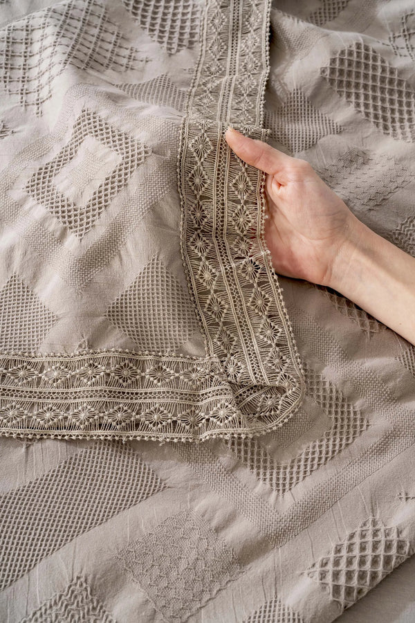 Freya Bettwäsche-Set mit Mink-Spitze, 100 % Baumwolle, Doppelbettbezug und Steppdecke – 7-teiliges Braut-Set