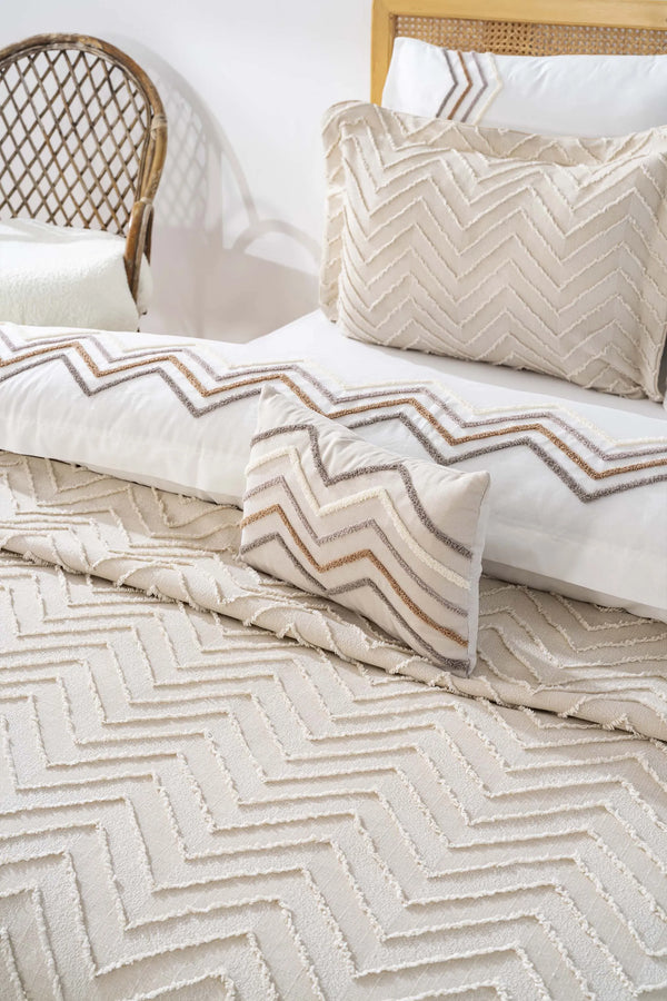 Almila Beige Doppelbettdecke und Steppdecke - 8-teiliges Brautset