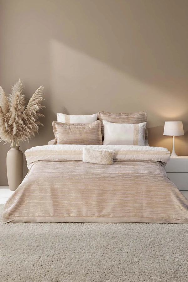 Alina Cappuccino besticktes Doppelbett-Bettwäscheset (8-teilig) – Brautset