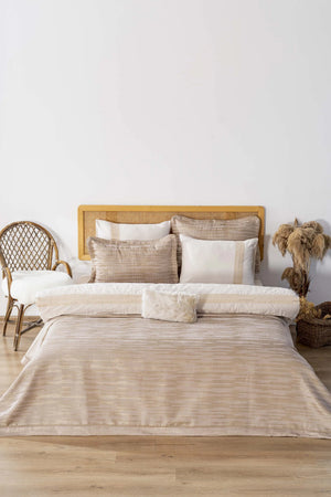 Alina Cappuccino besticktes Doppelbett-Bettwäscheset (8-teilig) – Brautset