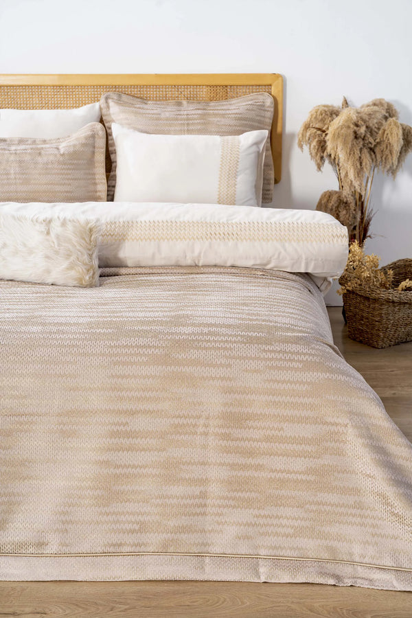 Alina Cappuccino besticktes Doppelbett-Bettwäscheset (8-teilig) – Brautset